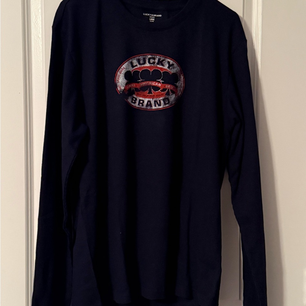 Lucky Brand Blue Long Sleeve Tee Classic Design, NWOT